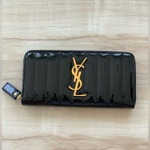 Black YSL Yves Saint Laurent Zip Wallet